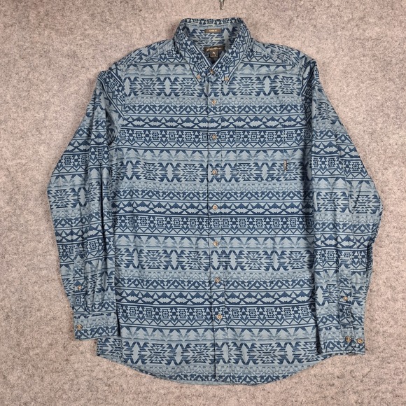 Eddie Bauer Classic Fit‎ Shirt Mens TL Blue Western Aztec Print Button Down - Picture 1 of 7